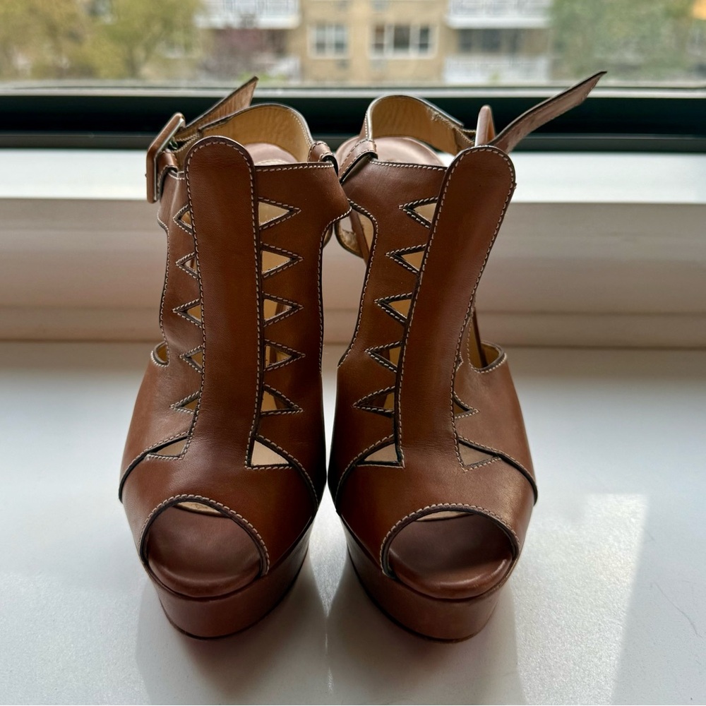 Christian Louboutin Camel Leather Gladiator Sandal Heels - Picture 2 of 8